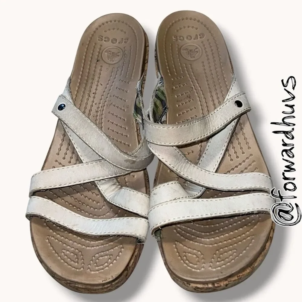 Crocs Cream Cork Wedge Comfort Sandals Women’s Size 9